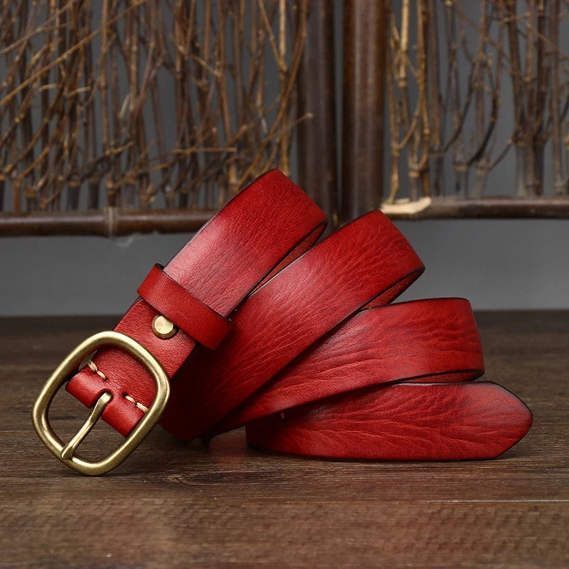 Ceinture Rétro en Cuir Peau de Vache pour dame, Broche en Cuivre, pour tenue sport sur Jeans, ou robes