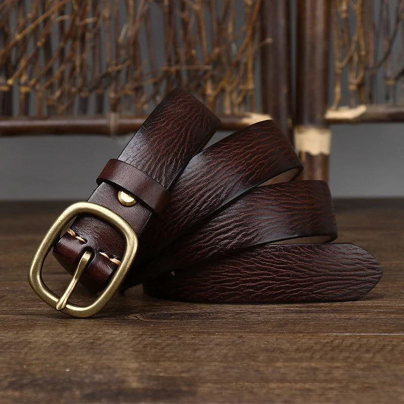 Ceinture Rétro en Cuir Peau de Vache pour dame, Broche en Cuivre, pour tenue sport sur Jeans, ou robes