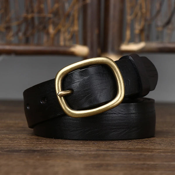 Ceinture Rétro en Cuir Peau de Vache pour dame, Broche en Cuivre, pour tenue sport sur Jeans, ou robes