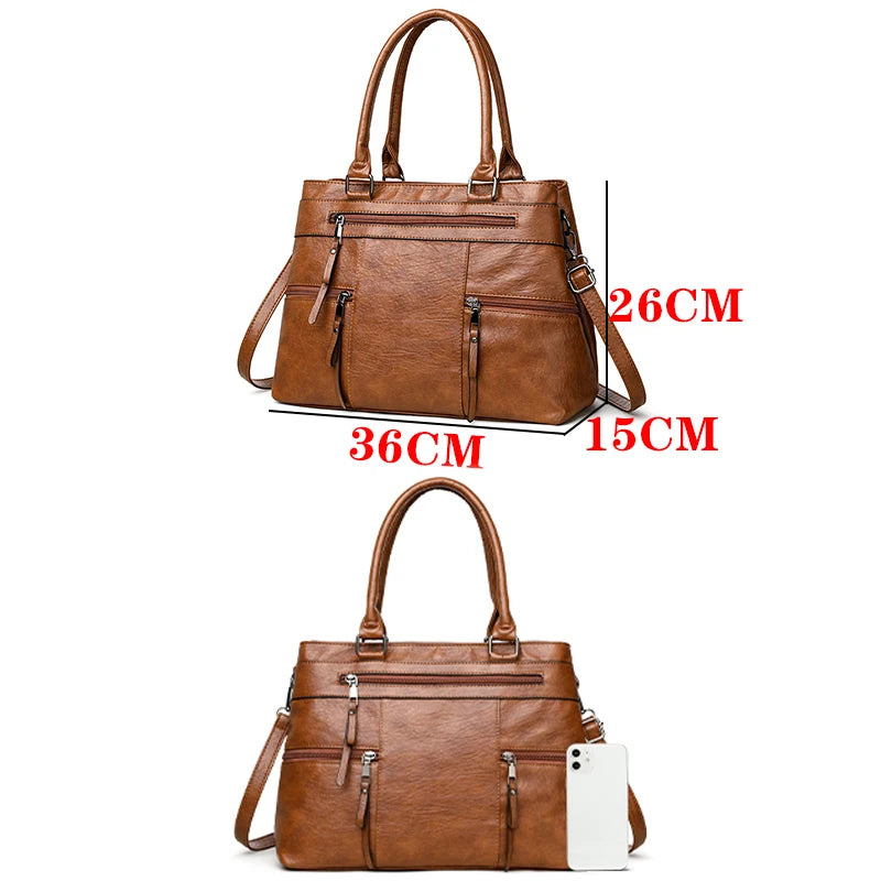 Sacs à oreilles en cuir PU, souple de grande capacité, sac à main rétro, décontracté