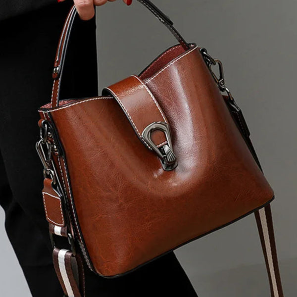 Sac à main en cuir de vachette, simple et décontracté, grande capacité, sac fourre-tout à bandoulière à la mode pour femme