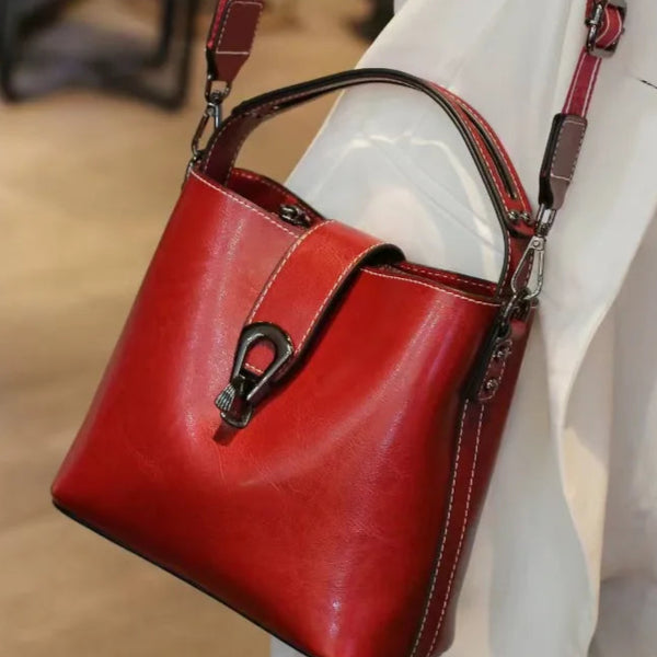 Sac à main en cuir de vachette, simple et décontracté, grande capacité, sac fourre-tout à bandoulière à la mode pour femme